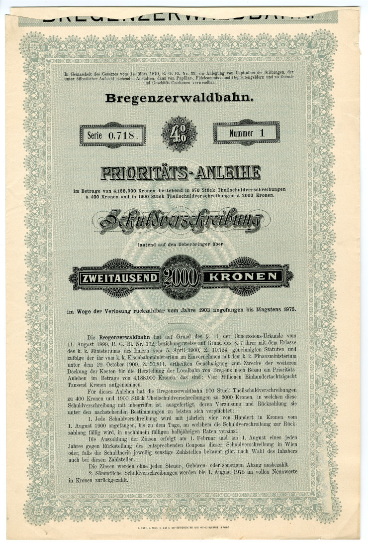 Anleiheschein der Bregenzerwaldbahn