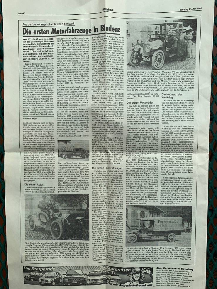 Die ersten Motorfahrzeuge in Bludenz